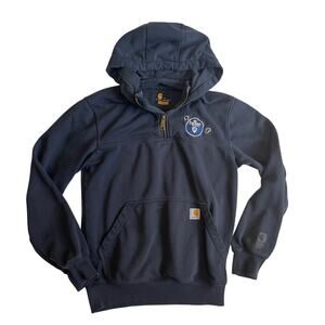 Carhartt Rain Defender Hooded Quarter Zip Sweatshirt Navy Logo Small